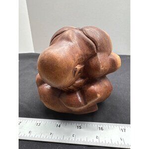 Weeping Crying Buddah Hand-Carved Natural Wood Thinker Sculpture